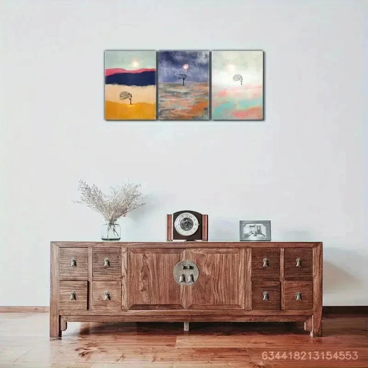 3pcs Enjoyment Small Tree Decorative Art Poster Metal Print Ready to Hang Art
