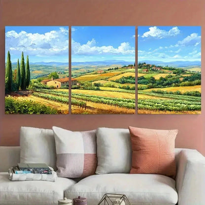 3pcs Crete Senesi Countryside Italian Landscape Wall Art Set Canvas Framed 40x60cm - High Quality Print 100% Australian Made Wall Canvas Ready to Hang