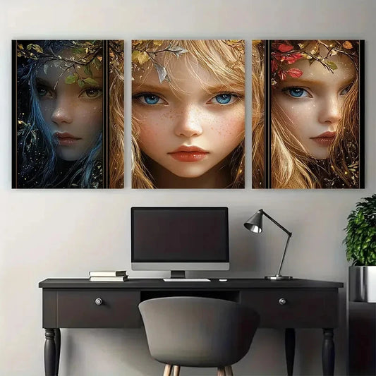 3pcs Elf Princess Woodland with Vibrant Colors Wall Art Set Canvas Framed 40x60cm - High Quality Print 100% Australian Made Wall Canvas Ready to Hang