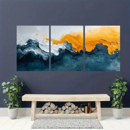 3pcs Abstract Art Giclee Print Teal Blue Metal Print Ready to Hang Art