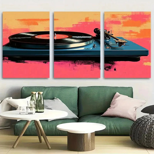 3pcs Retro Funky Music Record Player Metal Print Ready to Hang Art
