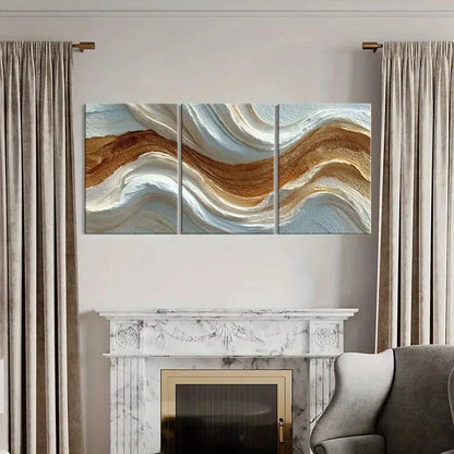 3pcs Abstract Wavy Lines Art Beige Brown White Metal Print Ready to Hang Art
