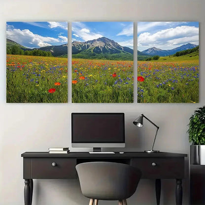 3pcs Crested Butte Wildflower with Mountain View Metal Print Ready to Hang Art