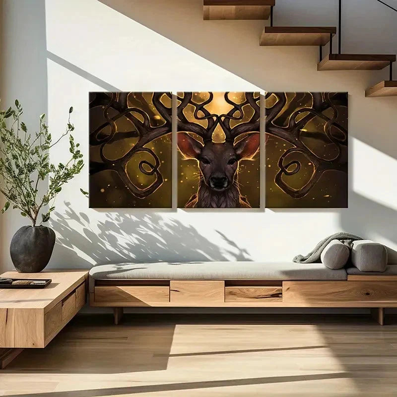 3pcs Fantasy Deer Antlers Animal Decor Wall Art Set Canvas Framed 40x60cm - High Quality Print 100% Australian Made Wall Canvas Ready to Hang