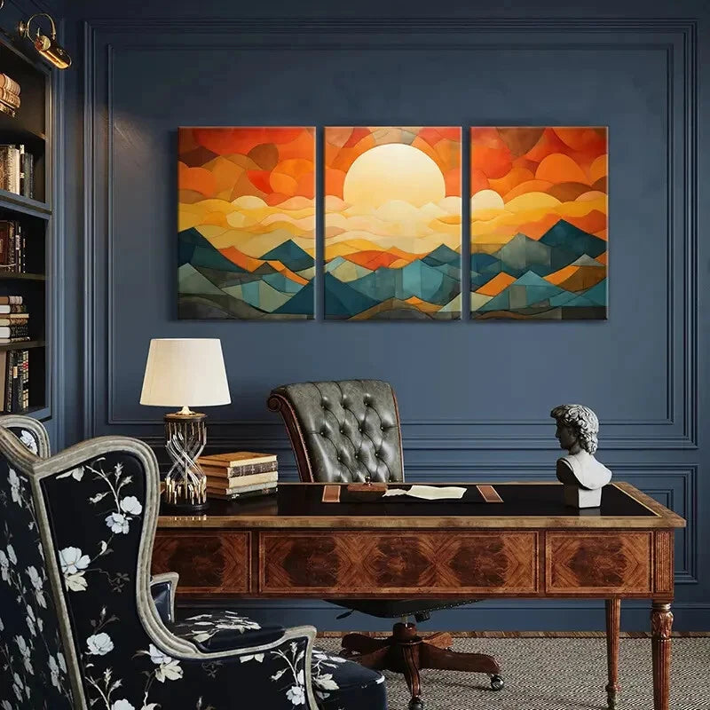 3pcs Sunset Mountains Clouds Abstract Landscape Metal Print Ready to Hang Art