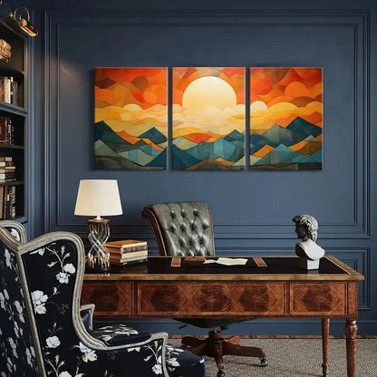 3pcs Sunset Mountains Clouds Abstract Landscape Metal Print Ready to Hang Art