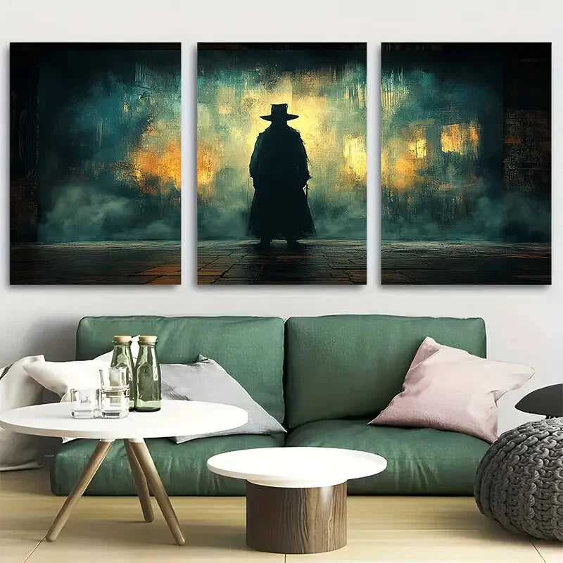 3pcs Mysterious Haunting Shadow Figure Design Metal Print Ready to Hang Art