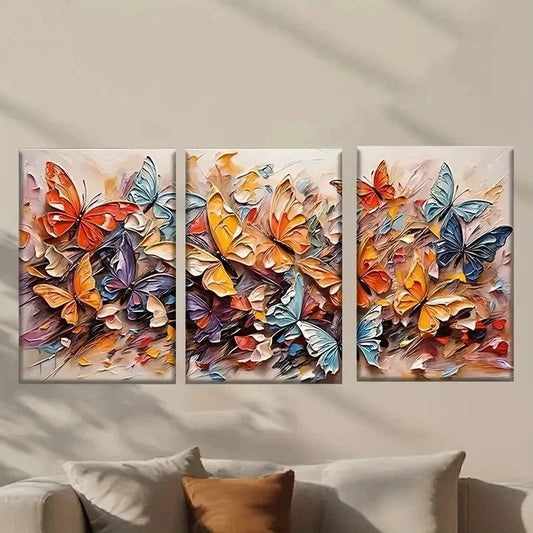 3pcs Painting of Colorful Butterflies Wall Art Set Canvas Framed 40x60cm - High Quality Print 100% Australian Made Wall Canvas Ready to Hang