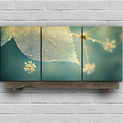 3pcs Leaves with Dewdrops Design Metal Print Ready to Hang Art