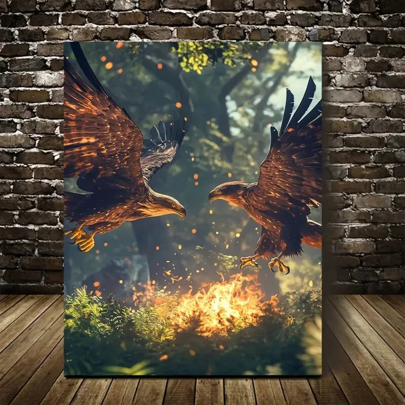 Eagle Duo in Lush Green Meadow Painting 40x60cm Metal Print Ready to Hang