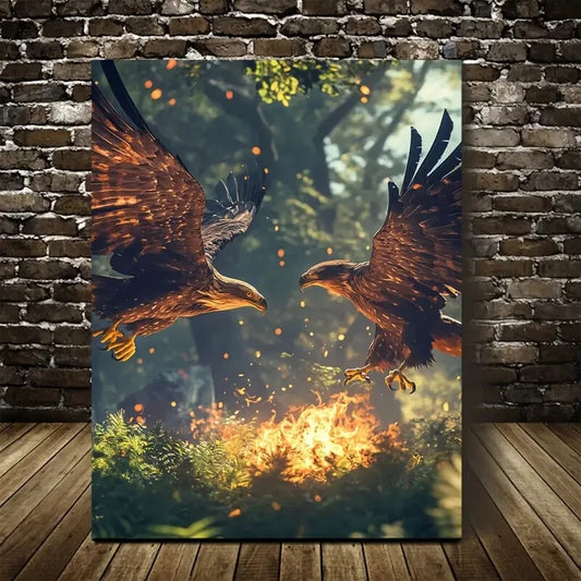 Eagle Duo in Lush Green Meadow Painting 40x60cm Metal Print Ready to Hang