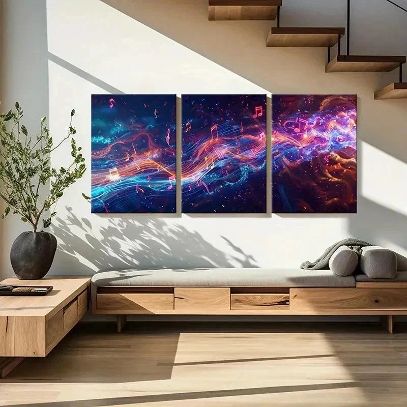3pcs Abstract Style Colorful Musical Notes Wall Art Set Canvas Framed 40x60cm - High Quality Print 100% Australian Made Wall Canvas Ready to Hang