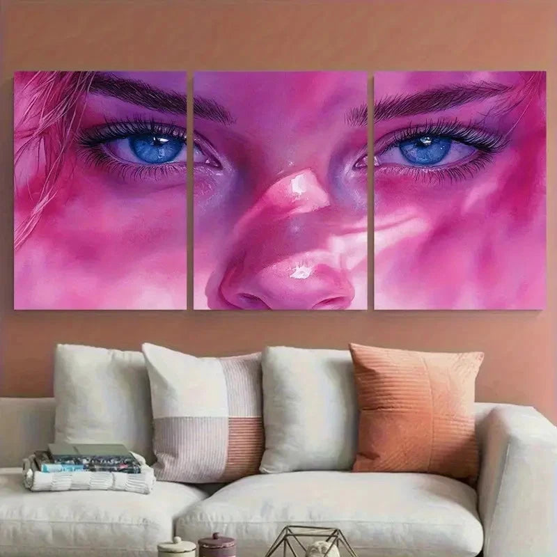 3pcs Pink Abstract Watercolor Face Feminine Metal Print Ready to Hang Art