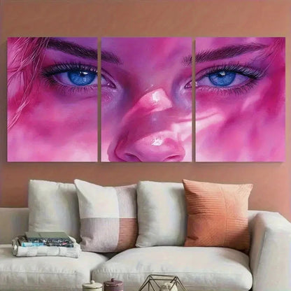 3pcs Pink Abstract Watercolor Face Feminine Metal Print Ready to Hang Art
