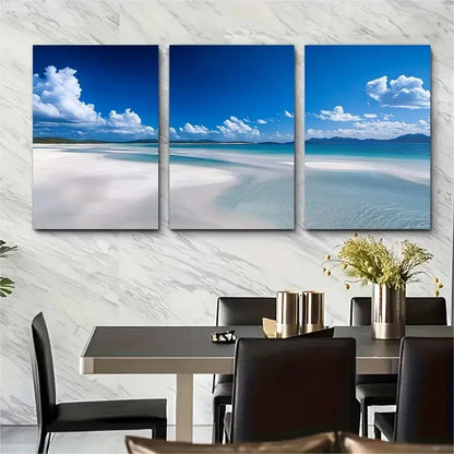 3pcs Whitehaven Beach Scenery Coastal Decor Australia Wall Art Set Canvas Framed 60x90cm - High Quality Print 100% Australian Made Wall Canvas Ready to Hang