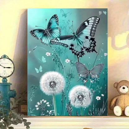 Gray Andelions With Butterflies, White Flowers  40x60cm Metal Print Ready to Hang