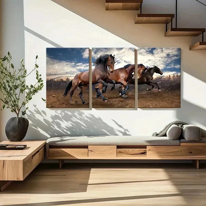 3pcs Horse Herd Running Modern Decoration Wall Art Set Canvas Framed 40x60cm - High Quality Print 100% Australian Made Wall Canvas Ready to Hang