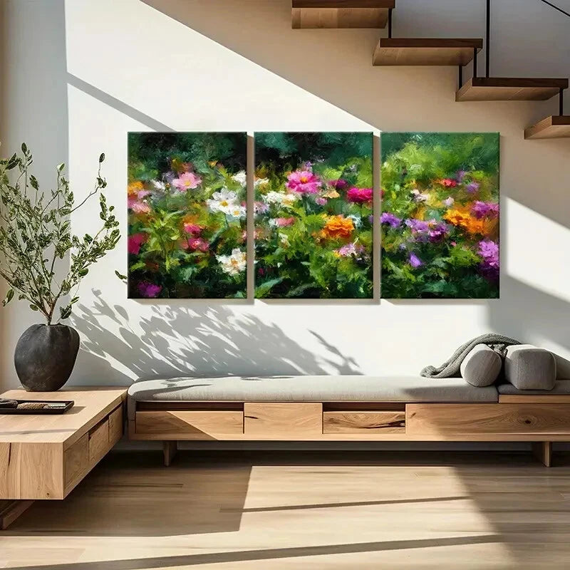3pcs Floral Garden Vibrant Colors Abstract Metal Print Ready to Hang Art