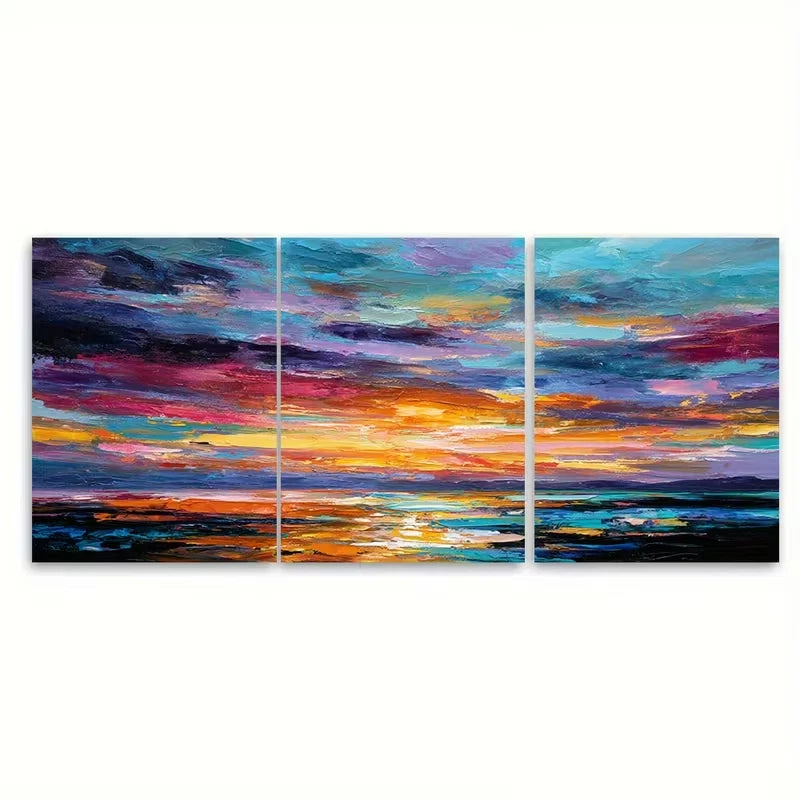 3pcs Sunset Ocean Abstract Seascape Metal Print Ready to Hang Art