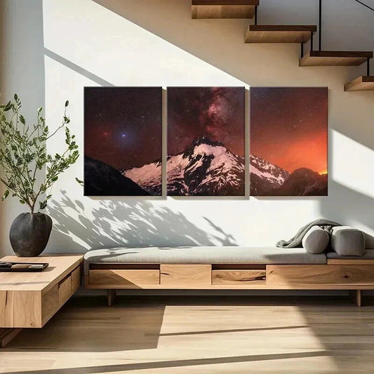 3pcs Snow Mountain Starry Sky & Milky Way Wall Art Set Canvas Framed 40x60cm - High Quality Print 100% Australian Made Wall Canvas Ready to Hang