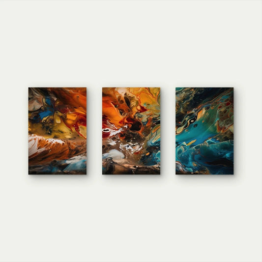 3pcs Warm Earthy Orange Blue Abstract Wall Art Set Canvas Framed 50x70cm - High Quality Print 100% Australian Made Wall Canvas Ready to Hang