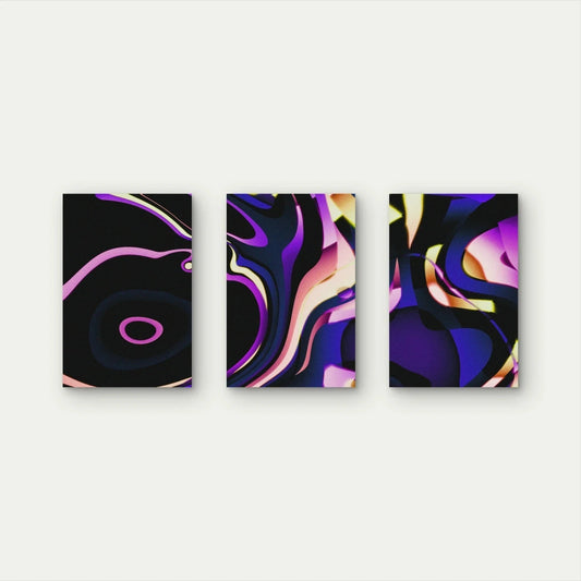 3pcs Dark Neon Abstract Fluid Swirl Wall Art Set Canvas Framed 50x70cm - High Quality Print 100% Australian Made Wall Canvas Ready to Hang