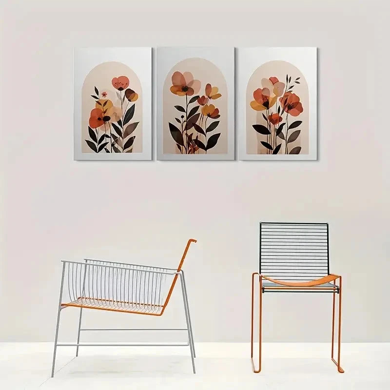 3pcs Minimalist Abstract Orange Yellow Floral Wall Art Set Canvas Framed 40x60cm - High Quality Print 100% Australian Made Wall Canvas Ready to Hang