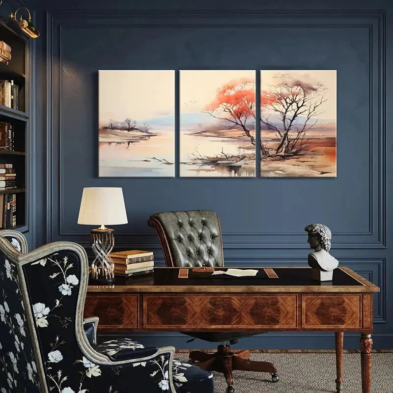 3pcs Abstract Landscape Art Watercolor Painting Metal Print Ready to Hang Art