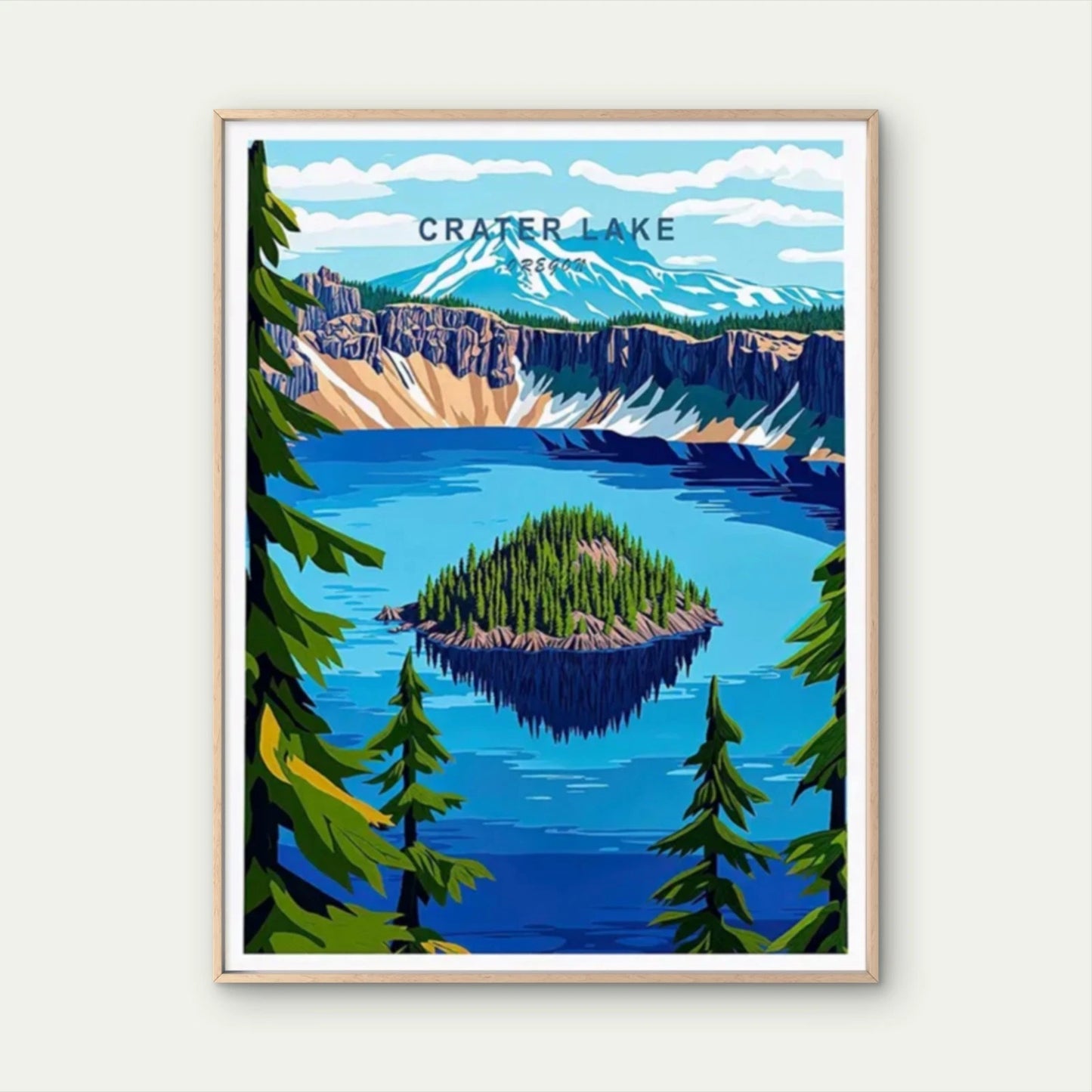 Crater Lake Vintage Landscape Mountain Travel Poster Print Wall Art