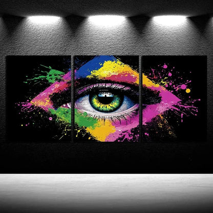 3pcs Abstract Colorful Eye-In-Triangle Design Metal Print Ready to Hang Art