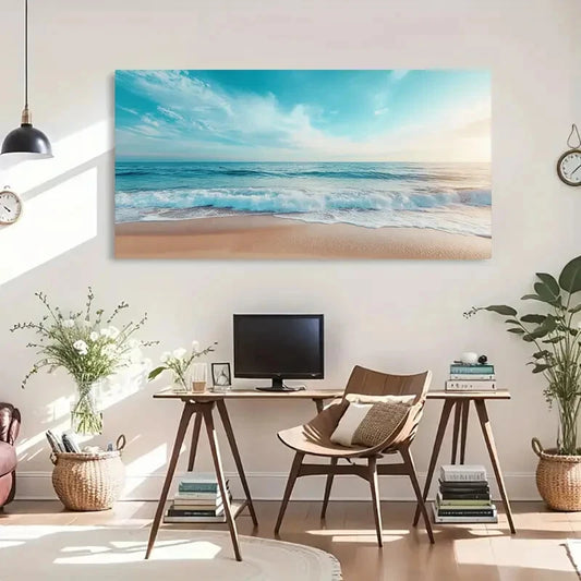 Serene Ocean Waves Sky wall canvas office home room framed 120x60cm