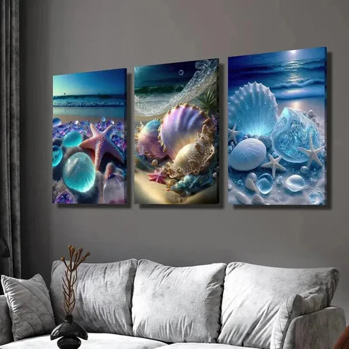 3pcs Starfish & Seashells Beach Scene  Wall Art Set Canvas Unframed - High Quality Print 100% Australian Made Wall Canvas