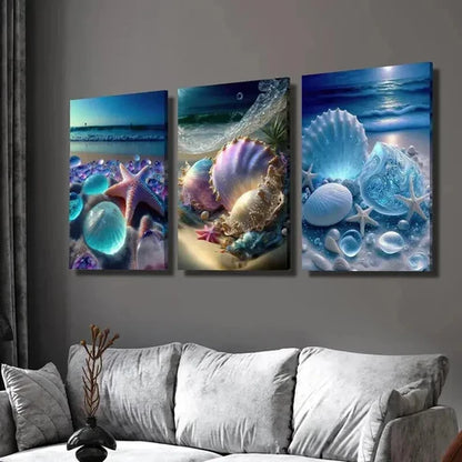 3pcs Starfish & Seashells Beach Scene  Wall Art Set Canvas Unframed - High Quality Print 100% Australian Made Wall Canvas
