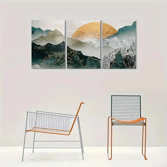 3pcs Modern Abstract Mountain Landscape Metal Print Ready to Hang Art