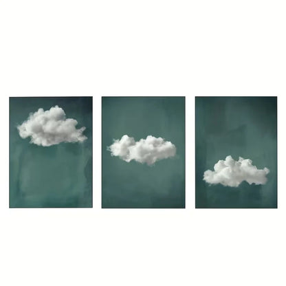 3pcs Depicting Green & Clouds  Wall Art Set Canvas Framed 60x90cm - High Quality Print 100% Australian Made Wall Canvas Ready to Hang