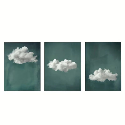 3pcs Depicting Green & Clouds  Wall Art Set Canvas Framed 60x90cm - High Quality Print 100% Australian Made Wall Canvas Ready to Hang