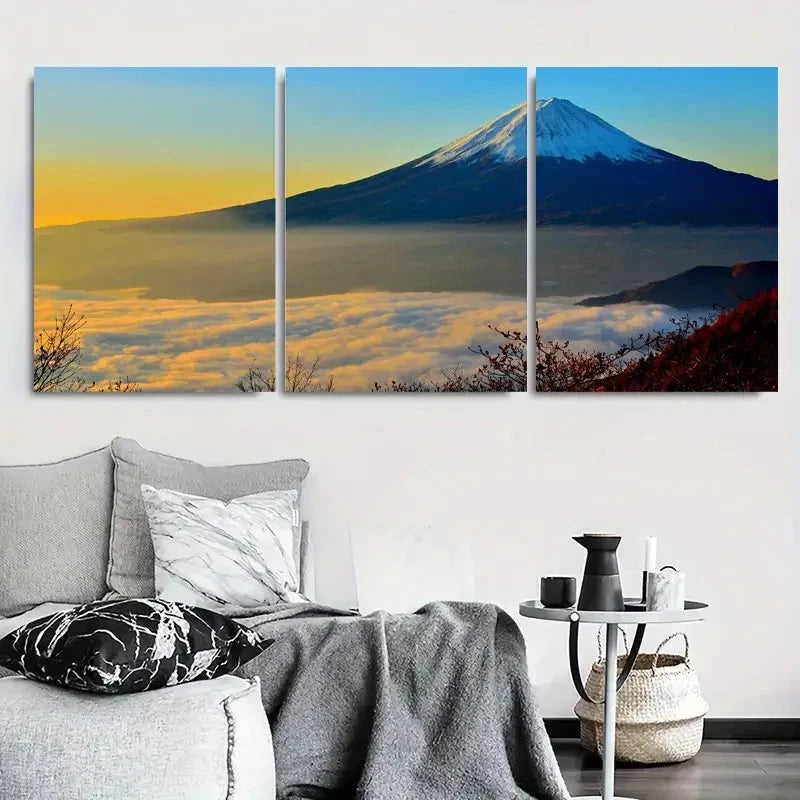 3pcs Scenic Nature Sunrise Over Clouds Mountain Metal Print Ready to Hang Art