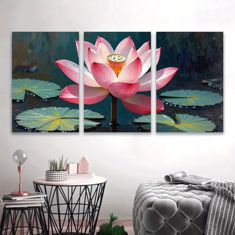 3pcs Pink Lotus Flower Paintings Wall Art Set Canvas Framed 50x70cm - High Quality Print 100% Australian Made Wall Canvas Ready to Hang
