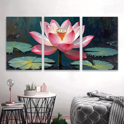 3pcs Pink Lotus Flower Paintings Wall Art Set Canvas Framed 50x70cm - High Quality Print 100% Australian Made Wall Canvas Ready to Hang