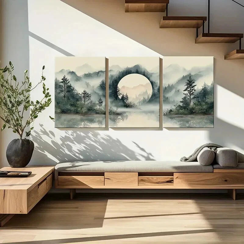 3pcs Moonlit Forest Reflection Serene Landscape Metal Print Ready to Hang Art