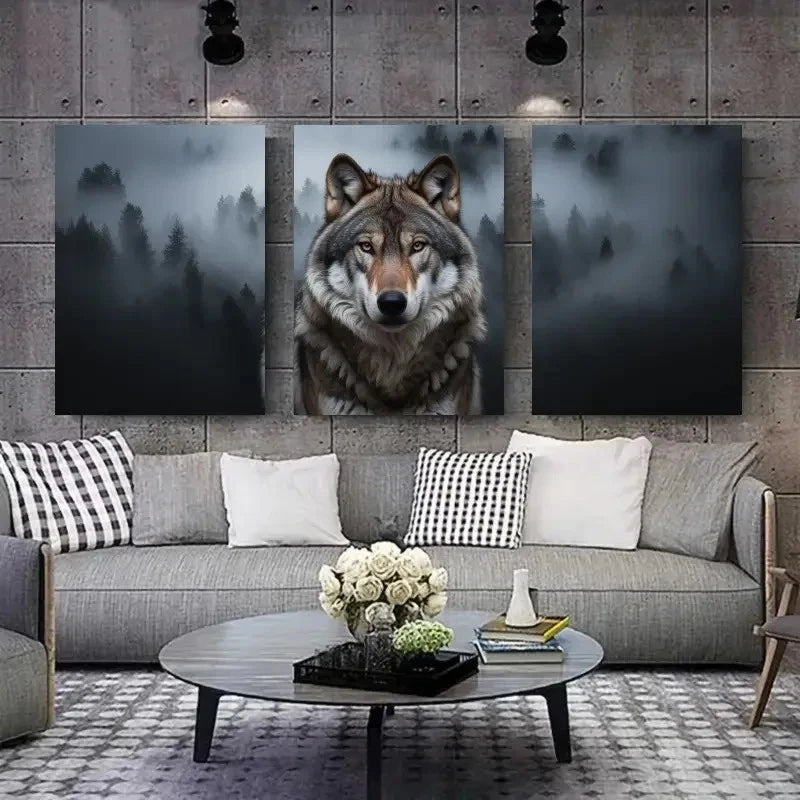 3pcs Animal Scenes Dark Forest Background Metal Print Ready to Hang Art