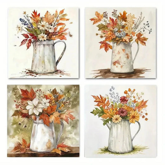 4pcs Autumn Bouquet Picture Wall Art Canvas Framed