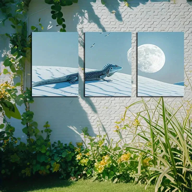 3pcs Lizards Crows Hovering Overhead Metal Print Ready to Hang Art