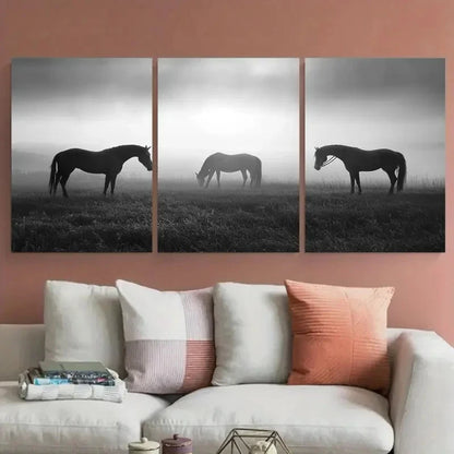 3pcs Minimal Equisterian Horse Monochrome Wall Art Set Canvas Framed 40x60cm - High Quality Print 100% Australian Made Wall Canvas Ready to Hang