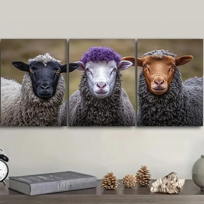 3pcs Sheep Portrait Painting Metal Print Ready to Hang Art