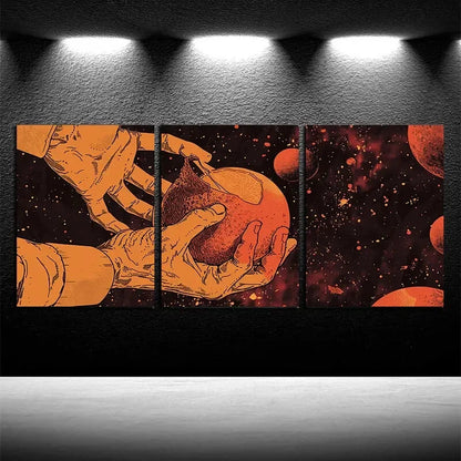 3pcs Vibrant Orange Hands Peeling Design Metal Print Ready to Hang Art