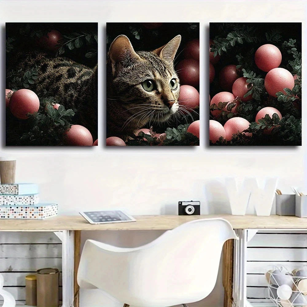3pcs Playfully Charming Ocicat Kitten Green Eyes Metal Print Ready to Hang Art