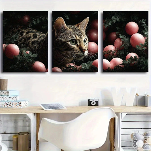 3pcs Playfully Charming Ocicat Kitten Green Eyes Metal Print Ready to Hang Art