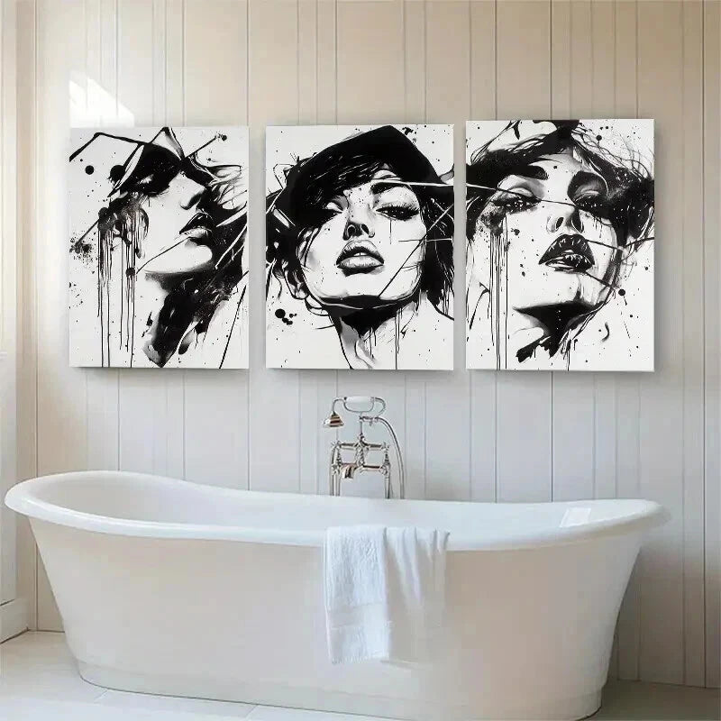 3pcs White Black Abstract Woman Stylish Perfect Wall Art Set Canvas Framed 40x60cm - High Quality Print 100% Australian Made Wall Canvas Ready to Hang