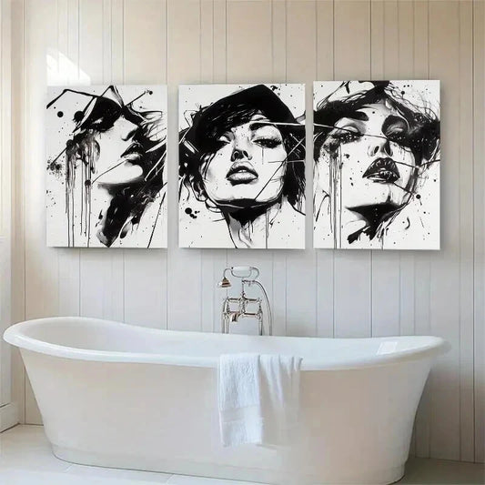 3pcs White Black Abstract Woman Stylish Perfect Wall Art Set Canvas Framed 40x60cm - High Quality Print 100% Australian Made Wall Canvas Ready to Hang